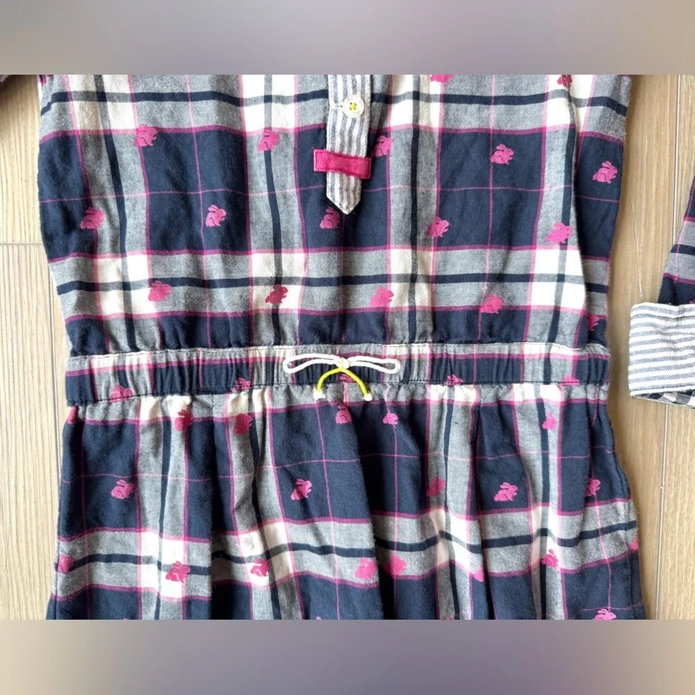 Hatley Girls Pink Blue Check Bunny Rabbit Cotton Dress  Size 8 EUC Easter